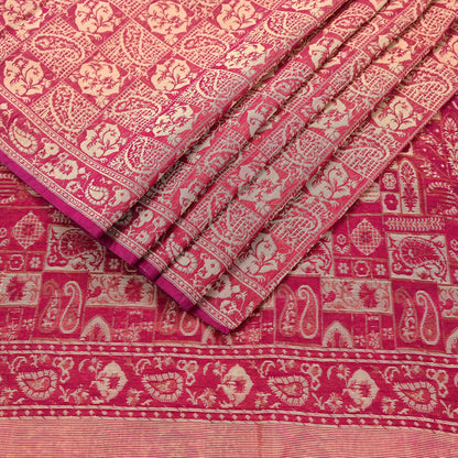 Indian Vintage Sari Rani Pink Hand Woven 100% Pure Organza Silk Saree Craft Fabric 5Yd Dress Making Crafting Quilting Upcycle
