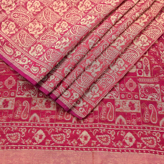 Indian Vintage Sari Rani Pink Hand Woven 100% Pure Organza Silk Saree Craft Fabric 5Yd Dress Making Crafting Quilting Upcycle