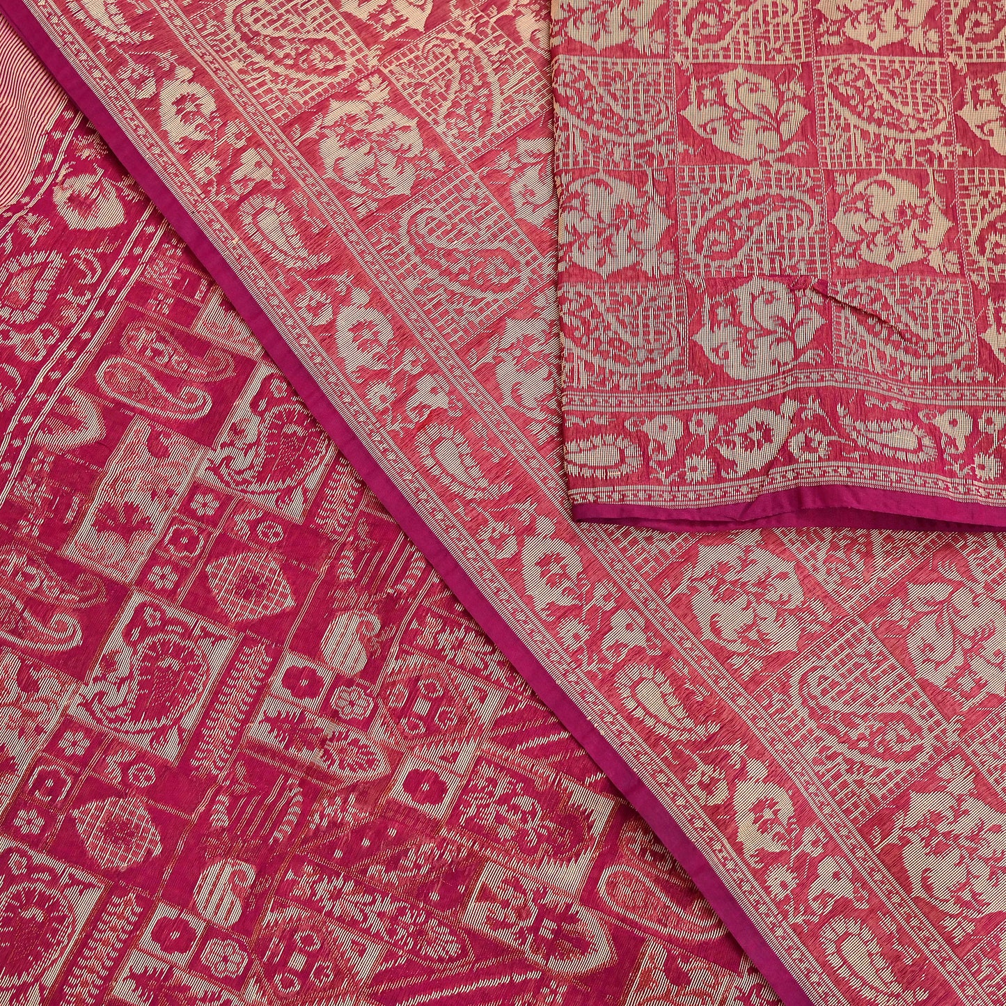 Indian Vintage Sari Rani Pink Hand Woven 100% Pure Organza Silk Saree Craft Fabric 5Yd Dress Making Crafting Quilting Upcycle