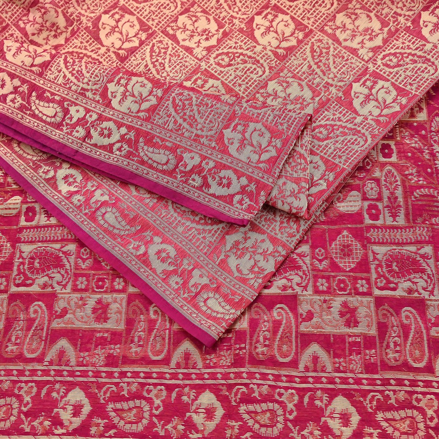 Indian Vintage Sari Rani Pink Hand Woven 100% Pure Organza Silk Saree Craft Fabric 5Yd Dress Making Crafting Quilting Upcycle
