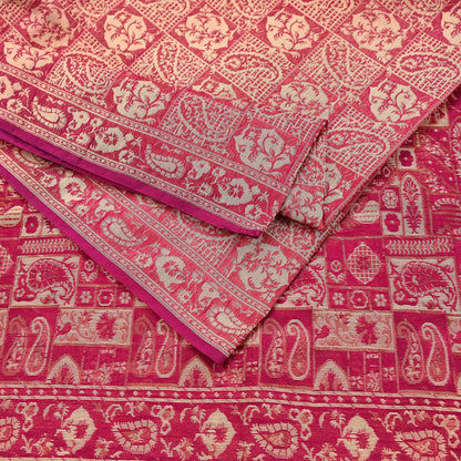 Indian Vintage Sari Rani Pink Hand Woven 100% Pure Organza Silk Saree Craft Fabric 5Yd Dress Making Crafting Quilting Upcycle