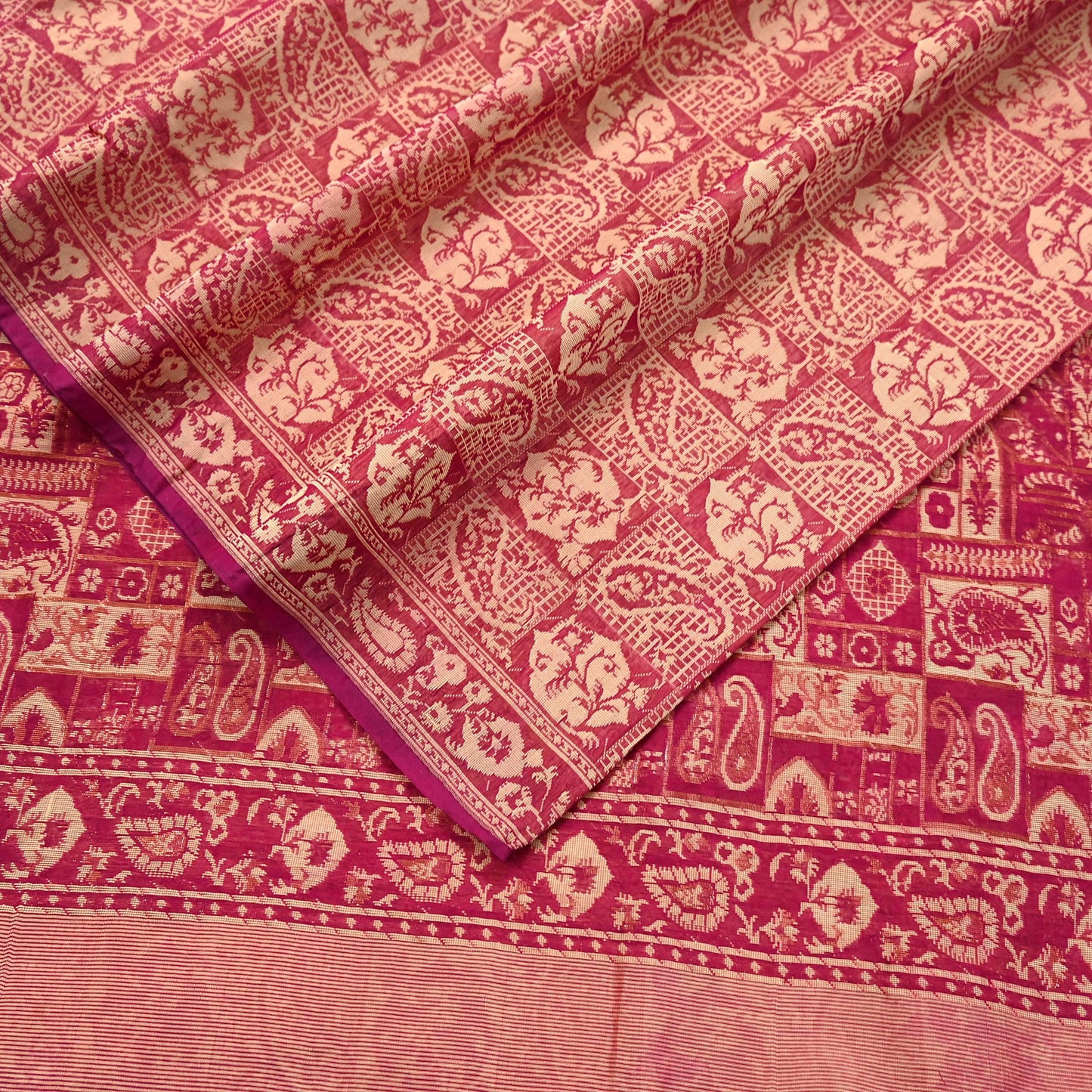 Indian Vintage Sari Rani Pink Hand Woven 100% Pure Organza Silk Saree Craft Fabric 5Yd Dress Making Crafting Quilting Upcycle