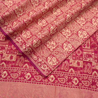 Indian Vintage Sari Rani Pink Hand Woven 100% Pure Organza Silk Saree Craft Fabric 5Yd Dress Making Crafting Quilting Upcycle