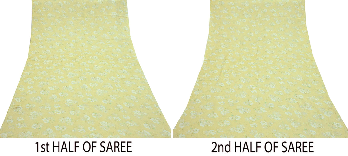 Indian Vintage Saree Ivory Pure Satin Silk Digital Printed Sari 6yd Sewing Floral Soft Craft Fabric Dress Making Crafting Quilting