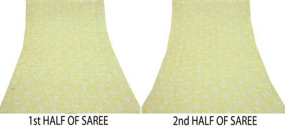 Indian Vintage Saree Ivory Pure Satin Silk Digital Printed Sari 6yd Sewing Floral Soft Craft Fabric Dress Making Crafting Quilting