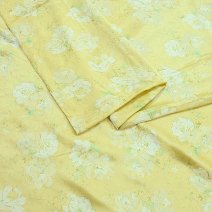 Indian Vintage Saree Ivory Pure Satin Silk Digital Printed Sari 6yd Sewing Floral Soft Craft Fabric Dress Making Crafting Quilting