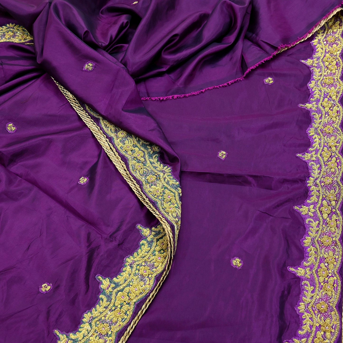Indian Vintage Heavy Sarees Purple Pure Silk Hand Embroidered Sari Fabric 5Yd Sewing Ethnic Zardozi/dabka zari Wedding sarees