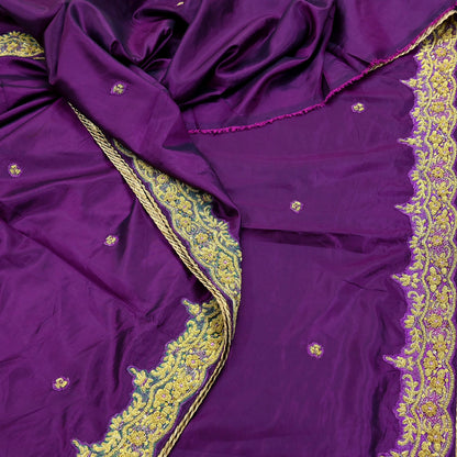 Indian Vintage Heavy Sarees Purple Pure Silk Hand Embroidered Sari Fabric 5Yd Sewing Ethnic Zardozi/dabka zari Wedding sarees