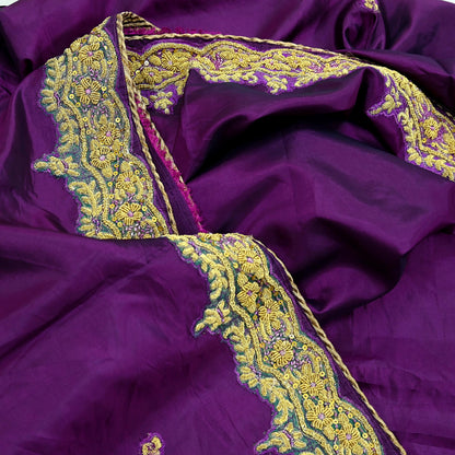 Indian Vintage Heavy Sarees Purple Pure Silk Hand Embroidered Sari Fabric 5Yd Sewing Ethnic Zardozi/dabka zari Wedding sarees