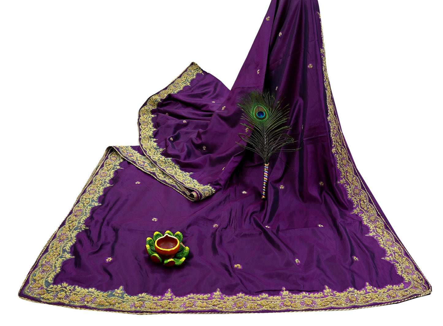 Indian Vintage Heavy Sarees Purple Pure Silk Hand Embroidered Sari Fabric 5Yd Sewing Ethnic Zardozi/dabka zari Wedding sarees