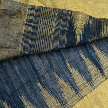 Indian Vintage Deep Blue Saree Pure Khadi Silk Handloom Woven Zari Sari Craft Fabric 5yd Ethnic Wear Border Dress making Upcycle Fringes