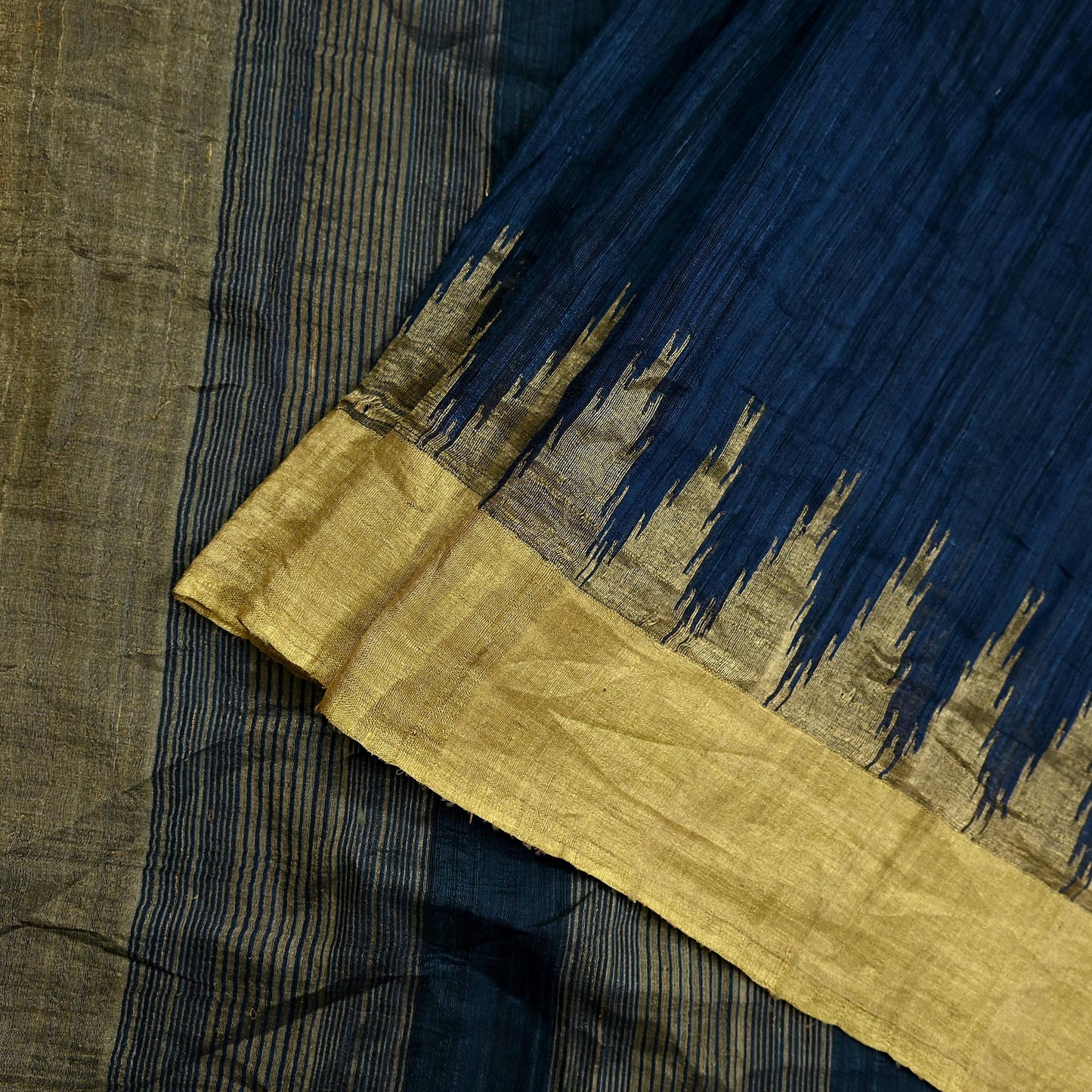 Indian Vintage Deep Blue Saree Pure Khadi Silk Handloom Woven Zari Sari Craft Fabric 5yd Ethnic Wear Border Dress making Upcycle Fringes