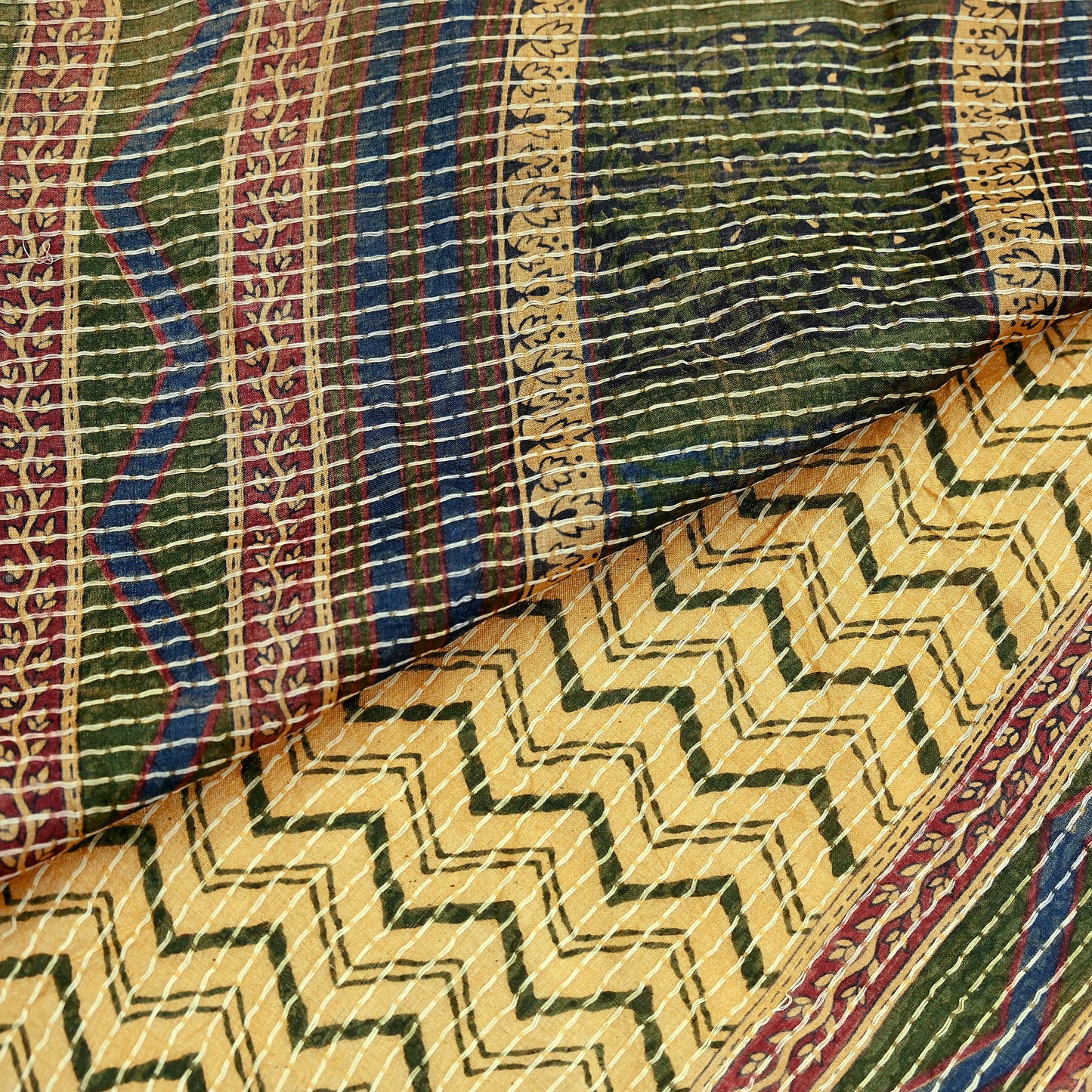 Indian Vintage Heavy Sari Beige & Green Pure Khadi Silk Handloom Saree Craft Fabric 5yd Ethnic Wear Dress making For Crafting Quilting
