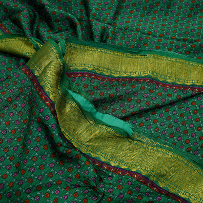 Indian Vintage Heavy Sari Green Pure Khadi Silk Handloom Saree Craft Fabric 6yd Ethnic Wear Dress making For Crafting Quilting Sewing