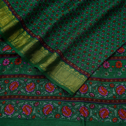 Indian Vintage Heavy Sari Green Pure Khadi Silk Handloom Saree Craft Fabric 6yd Ethnic Wear Dress making For Crafting Quilting Sewing