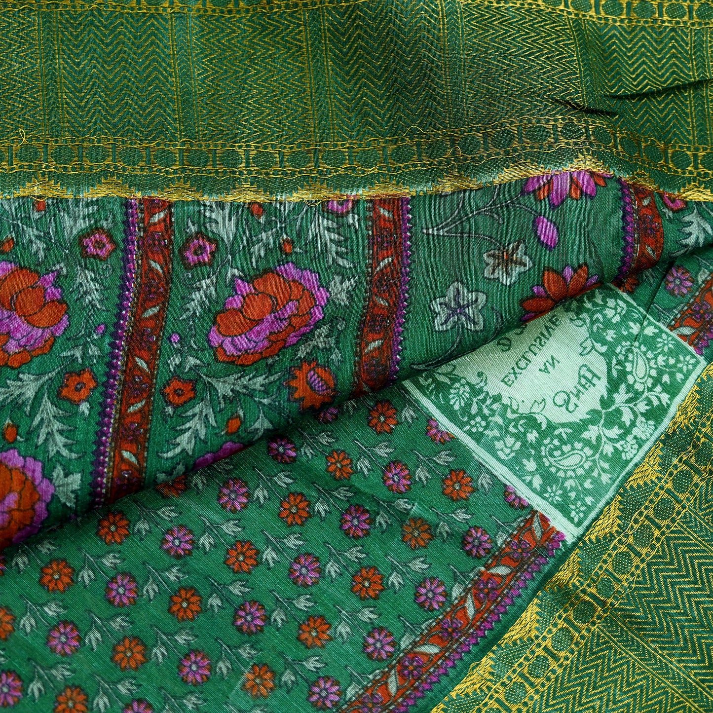 Indian Vintage Heavy Sari Green Pure Khadi Silk Handloom Saree Craft Fabric 6yd Ethnic Wear Dress making For Crafting Quilting Sewing