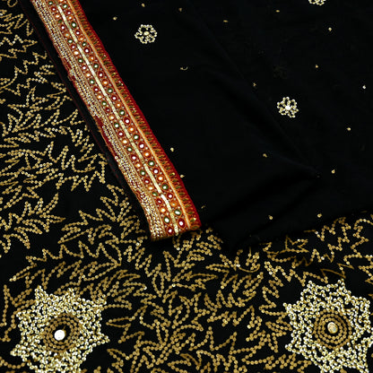 Indian Vintage Heavy Sari Black Pure Georgette Silk Hand Beaded Sarees Fabric 5Yd Sewing Soft Ethnic Glass Beaded Dress Making Silk sarees
