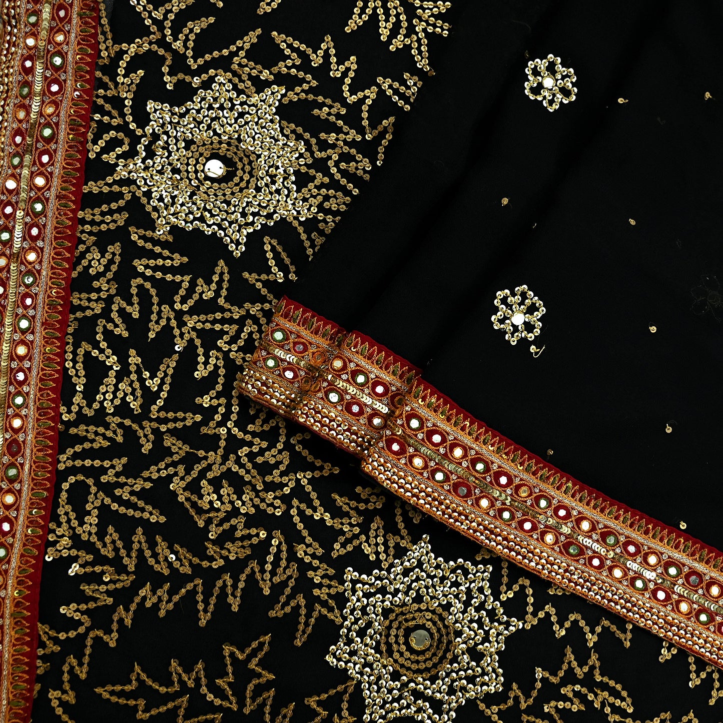 Indian Vintage Heavy Sari Black Pure Georgette Silk Hand Beaded Sarees Fabric 5Yd Sewing Soft Ethnic Glass Beaded Dress Making Silk sarees