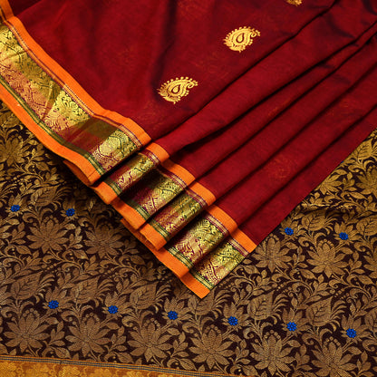 Indian Vintage Heavy Maroon & Brown Kanjivaram Saree 100% Pure Silk Sari Zari 5Yd Floral Crafting Dress making Crafting Quilting