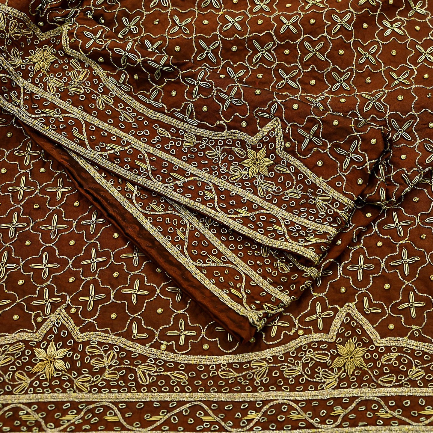 Indian Vintage Heavy Rusty Dupatta Pure Silk Long Stole Hand Embroidered Scarves Dabka Zardozi Zari Stole Wedding Bridal Dupatta Veil