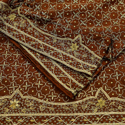 Indian Vintage Heavy Rusty Dupatta Pure Silk Long Stole Hand Embroidered Scarves Dabka Zardozi Zari Stole Wedding Bridal Dupatta Veil