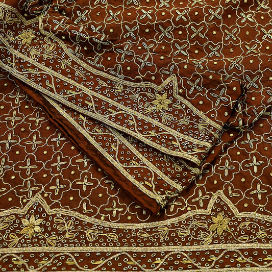 Indian Vintage Heavy Rusty Dupatta Pure Silk Long Stole Hand Embroidered Scarves Dabka Zardozi Zari Stole Wedding Bridal Dupatta Veil