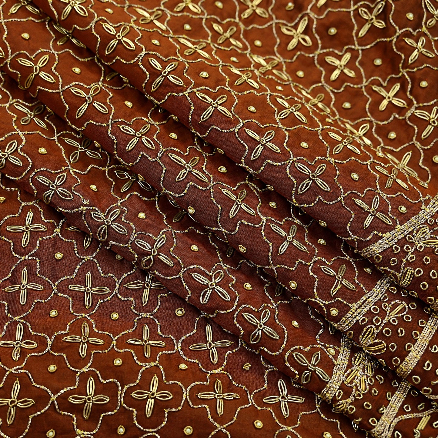 Indian Vintage Heavy Rusty Dupatta Pure Silk Long Stole Hand Embroidered Scarves Dabka Zardozi Zari Stole Wedding Bridal Dupatta Veil
