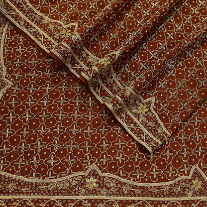 Indian Vintage Heavy Rusty Dupatta Pure Silk Long Stole Hand Embroidered Scarves Dabka Zardozi Zari Stole Wedding Bridal Dupatta Veil