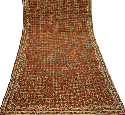 Indian Vintage Heavy Rusty Dupatta Pure Silk Long Stole Hand Embroidered Scarves Dabka Zardozi Zari Stole Wedding Bridal Dupatta Veil