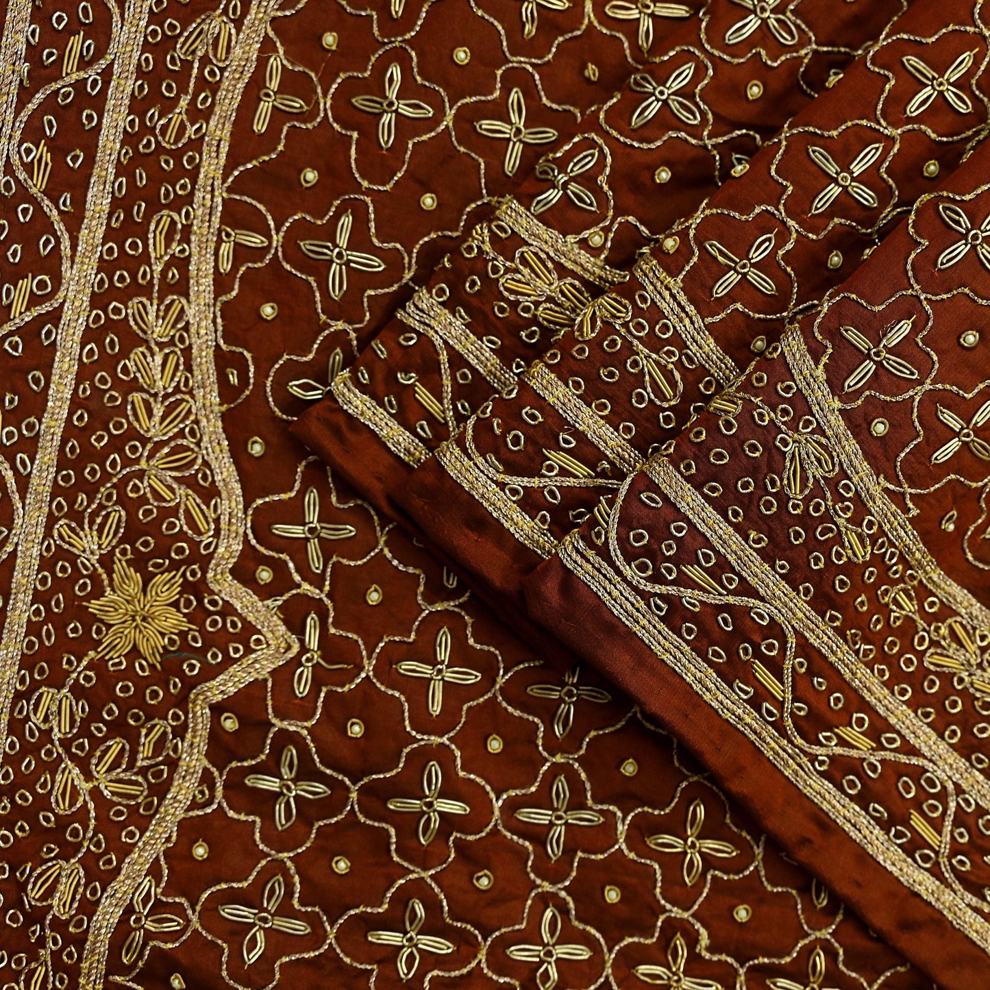 Indian Vintage Heavy Rusty Dupatta Pure Silk Long Stole Hand Embroidered Scarves Dabka Zardozi Zari Stole Wedding Bridal Dupatta Veil