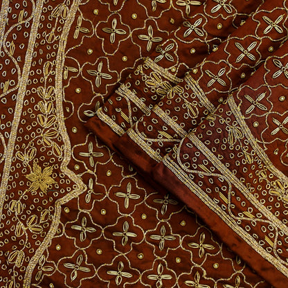 Indian Vintage Heavy Rusty Dupatta Pure Silk Long Stole Hand Embroidered Scarves Dabka Zardozi Zari Stole Wedding Bridal Dupatta Veil