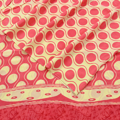 Indian Vintage Saree Yellow & Pink Pure Crepe Silk Printed Sari Fabric 5yd Sewing Soft Craft Fabric Wrap Dress making Quilting Upcycle
