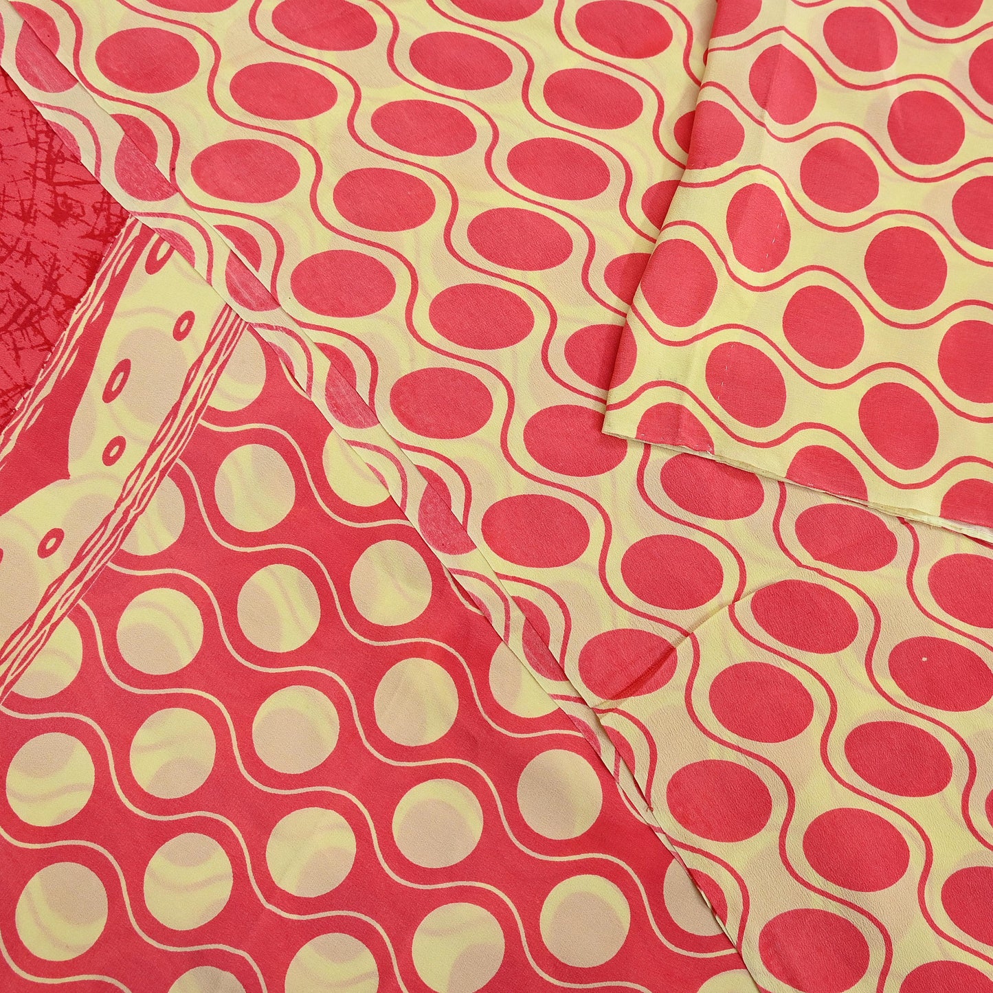 Indian Vintage Saree Yellow & Pink Pure Crepe Silk Printed Sari Fabric 5yd Sewing Soft Craft Fabric Wrap Dress making Quilting Upcycle