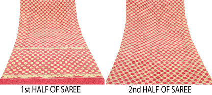 Indian Vintage Saree Yellow & Pink Pure Crepe Silk Printed Sari Fabric 5yd Sewing Soft Craft Fabric Wrap Dress making Quilting Upcycle