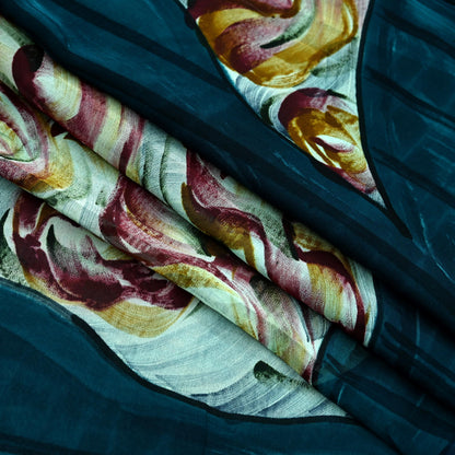 Women Vintage Sari Green Pure Georgette Silk Printed Saree Craft Fabric Sewing 6Yd Soft Light Dress Making Floral Quilting