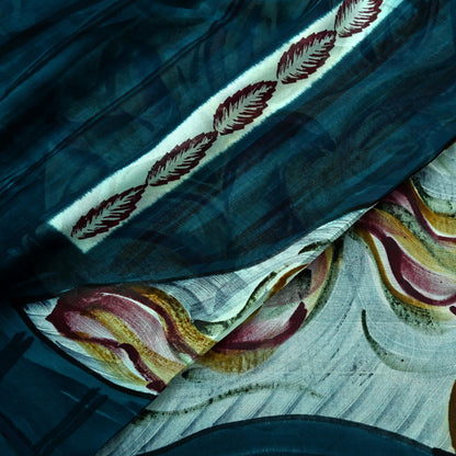 Women Vintage Sari Green Pure Georgette Silk Printed Saree Craft Fabric Sewing 6Yd Soft Light Dress Making Floral Quilting