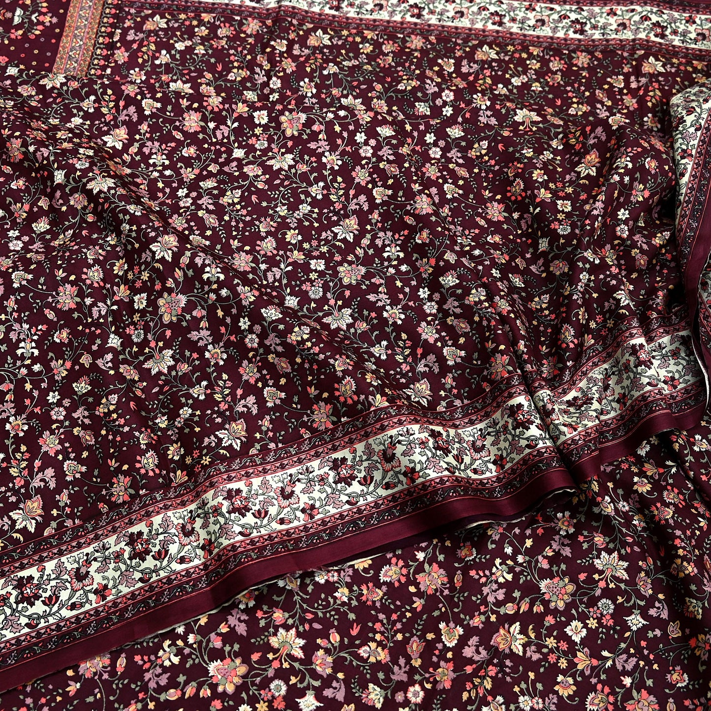 Indian Vintage Sari Maroon 100% Pure Silk Printed Sarees 5yd Craft Fabric Sewing Soft Dress Making Floral Quilting Crafting Upcycle Used