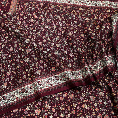 Indian Vintage Sari Maroon 100% Pure Silk Printed Sarees 5yd Craft Fabric Sewing Soft Dress Making Floral Quilting Crafting Upcycle Used