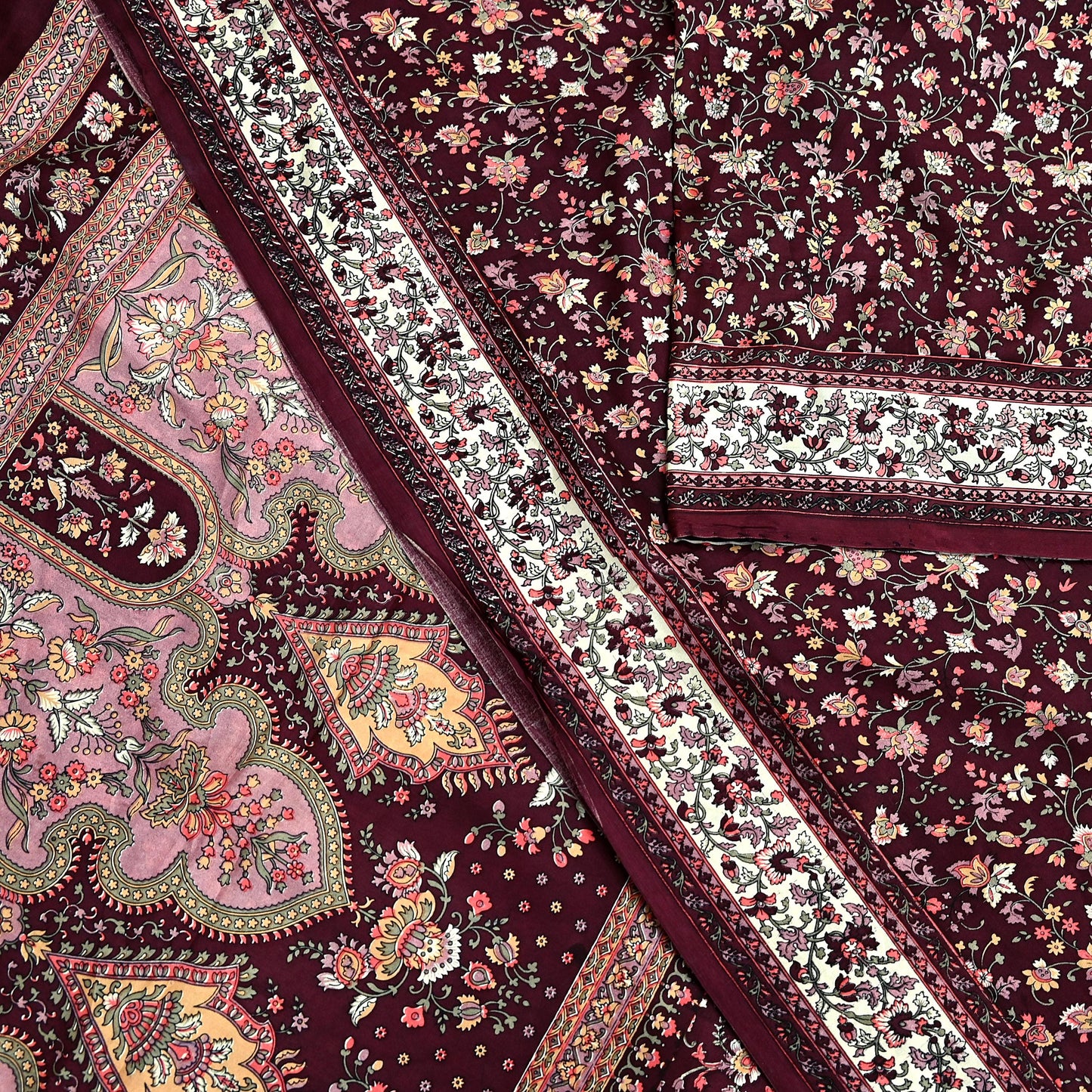 Indian Vintage Sari Maroon 100% Pure Silk Printed Sarees 5yd Craft Fabric Sewing Soft Dress Making Floral Quilting Crafting Upcycle Used