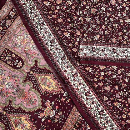 Indian Vintage Sari Maroon 100% Pure Silk Printed Sarees 5yd Craft Fabric Sewing Soft Dress Making Floral Quilting Crafting Upcycle Used