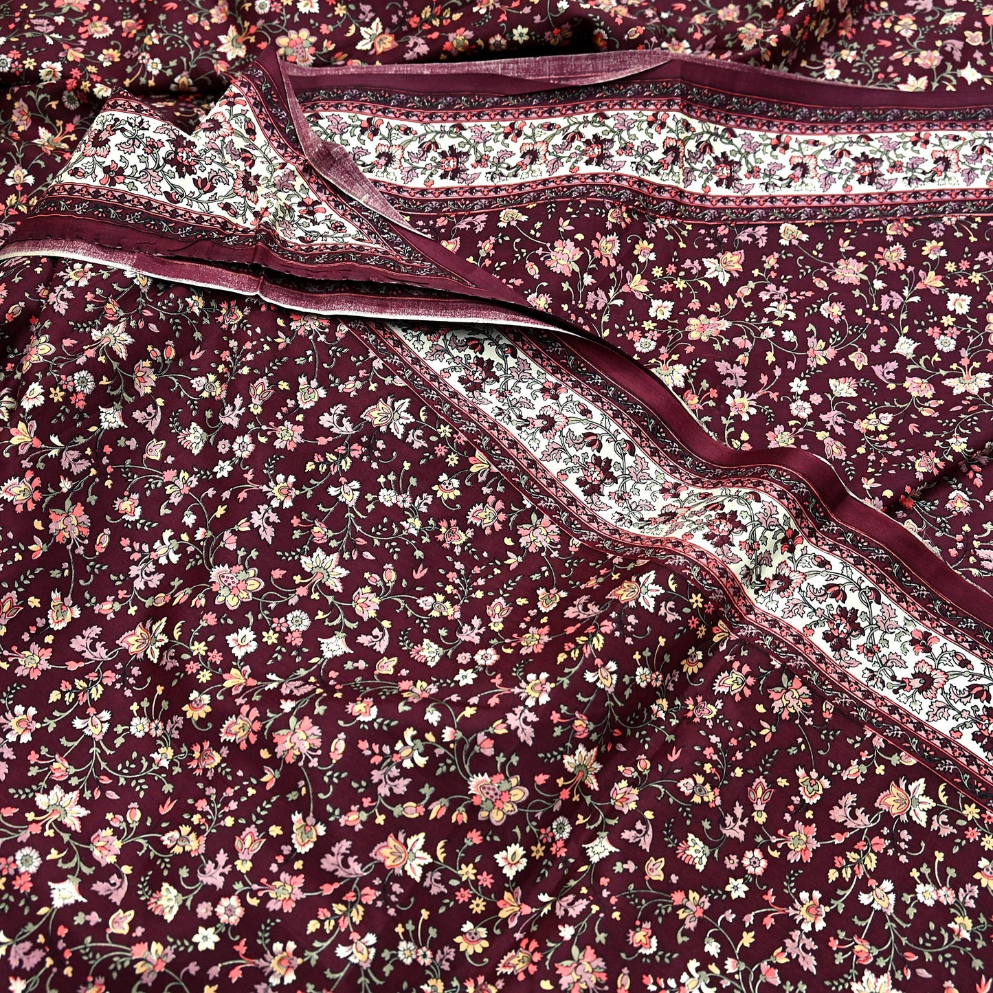 Indian Vintage Sari Maroon 100% Pure Silk Printed Sarees 5yd Craft Fabric Sewing Soft Dress Making Floral Quilting Crafting Upcycle Used