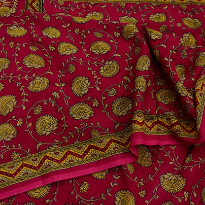 Indian Vintage Pink Saree Printed 100% Pure Cotton Sari Craft Fabric 5Yd Sewing Sarong Wrap Floral Dress making Quilting Crafting