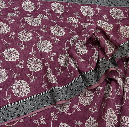 Indian Vintage Sari Pink Pure Crepe Silk Printed Saree 5yd Sewing Craft Fabric Abstract Soft Wrap Dress Making Quilting Crafting