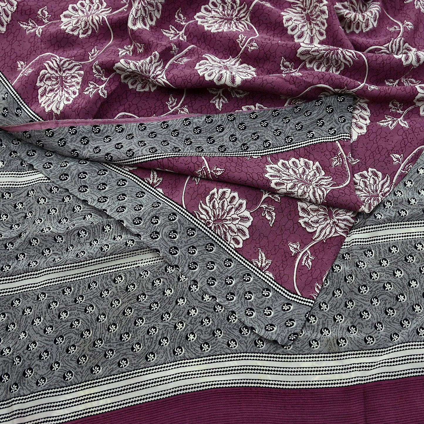 Indian Vintage Sari Pink Pure Crepe Silk Printed Saree 5yd Sewing Craft Fabric Abstract Soft Wrap Dress Making Quilting Crafting