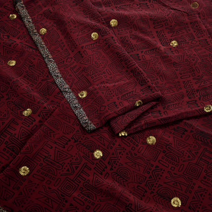 Indian Vintage Sari Maroon Pure Crepe Silk Hand Embroidered Saree 5yd Sewing Floral Craft Sequins Dress making Crafting Quilting