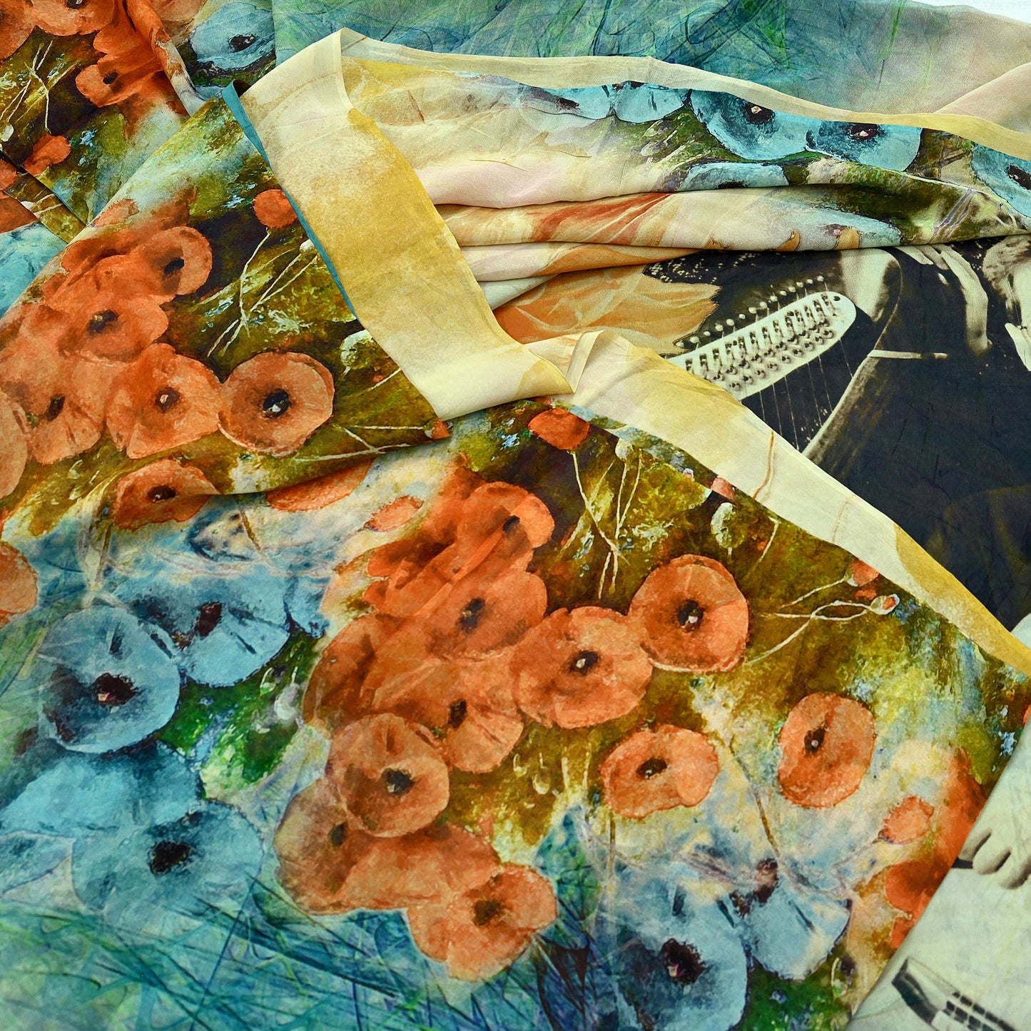 Indian Vintage Multi Saree Pure Georgette Silk Digital Printed Sari Sewing 5yd Craft Fabric Soft Floral Crafting Dress Making Quilting