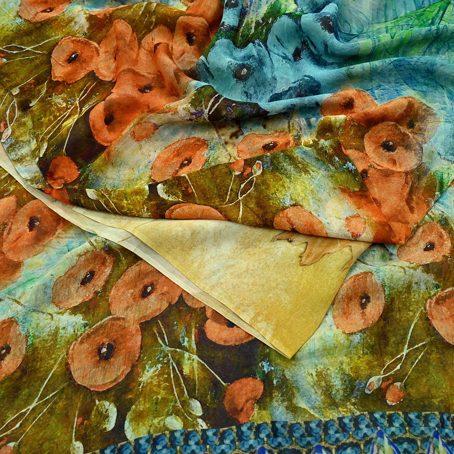 Indian Vintage Multi Saree Pure Georgette Silk Digital Printed Sari Sewing 5yd Craft Fabric Soft Floral Crafting Dress Making Quilting