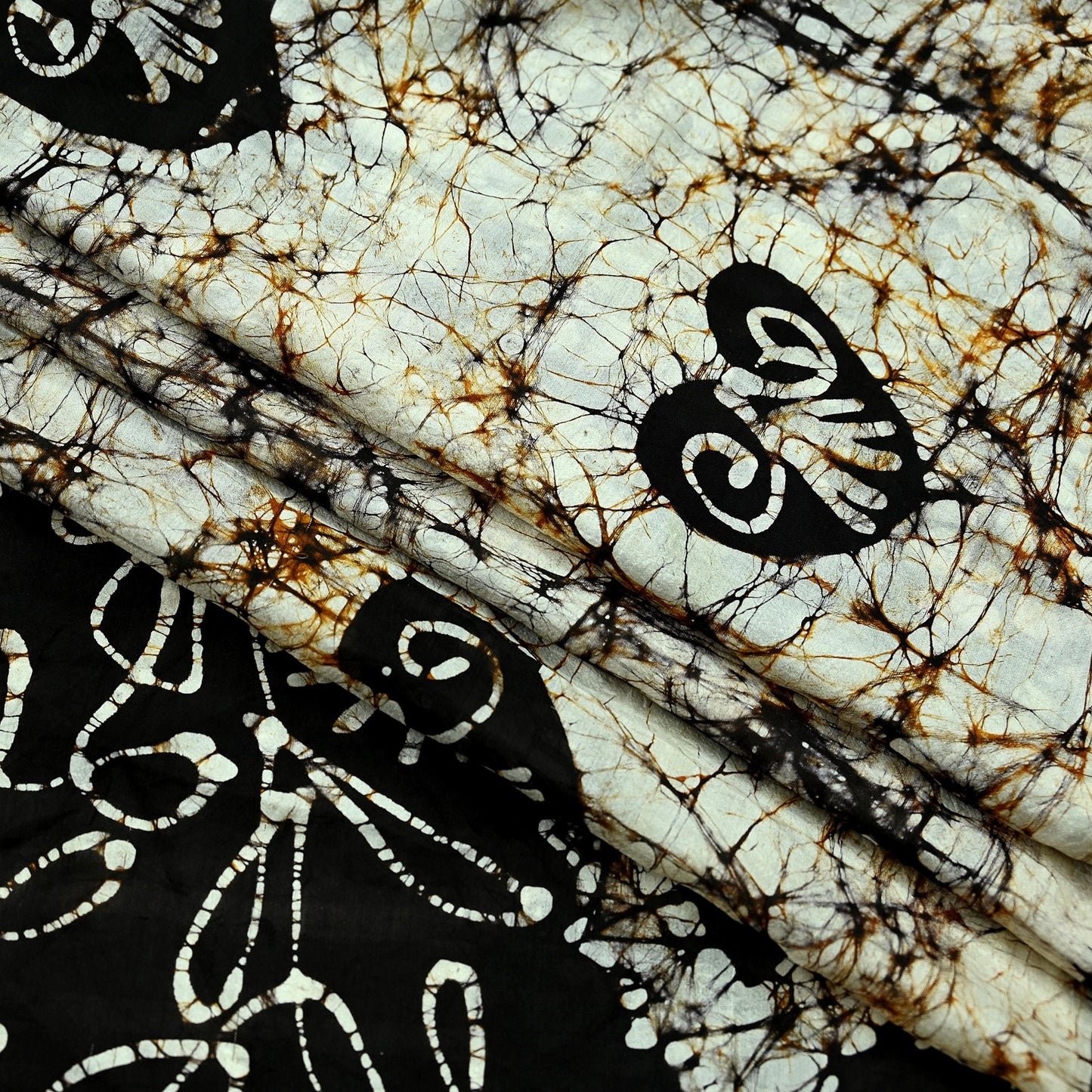 Indian Vintage Brown & Ivory Saree Batik Printed 100% Pure Silk Indian Sari Craft Soft Fabric 5Yard Sewing Sarong Wrap Boho Dress making