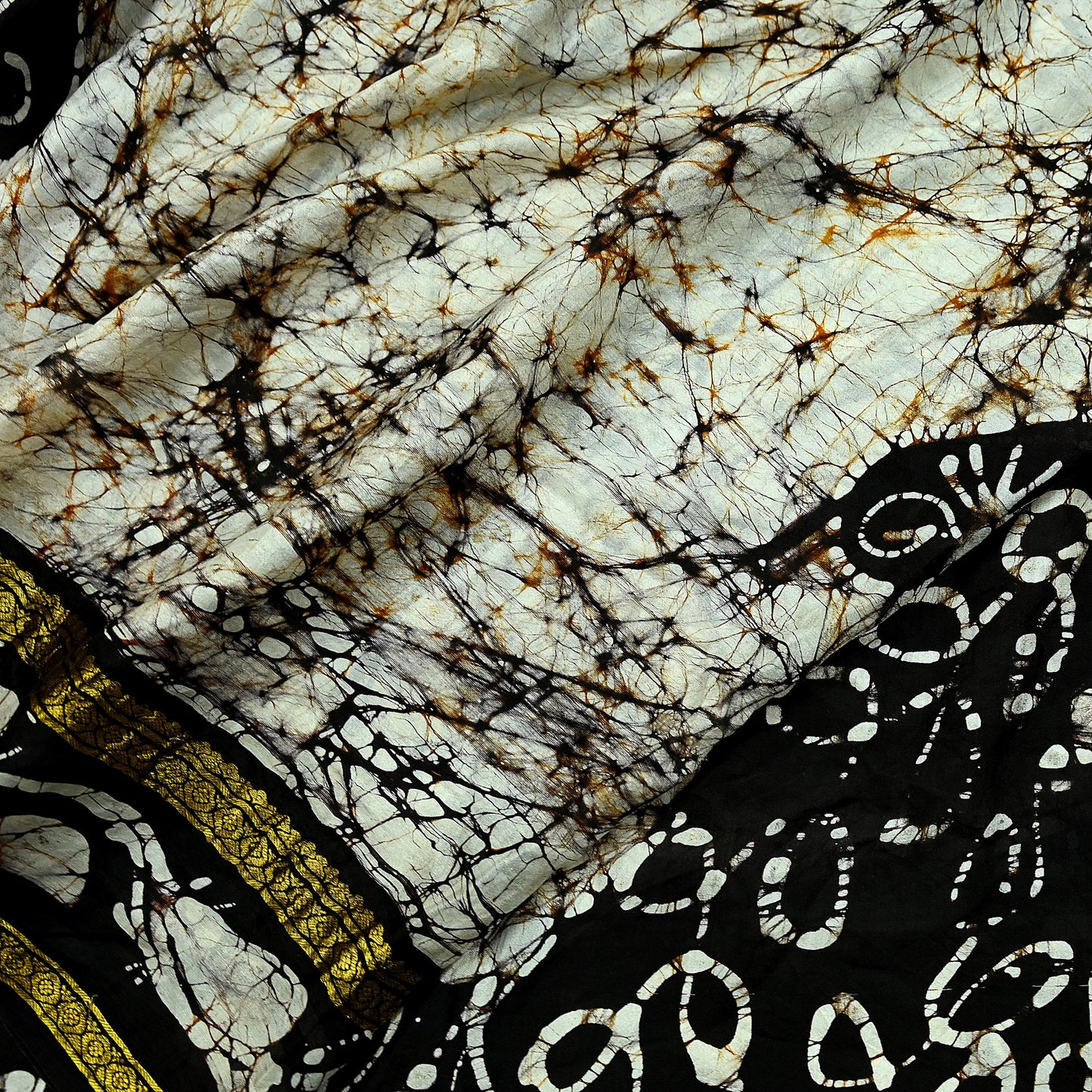 Indian Vintage Brown & Ivory Saree Batik Printed 100% Pure Silk Indian Sari Craft Soft Fabric 5Yard Sewing Sarong Wrap Boho Dress making