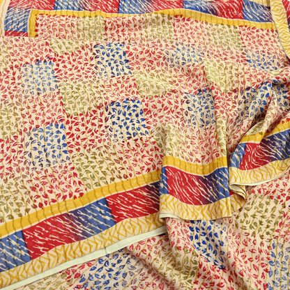 Indian Vintage Sari Beige Pure Crepe Silk Block Printed Sarees 6yd Sewing Floral Soft Craft Fabric Wrap Dress Making Crafting Quilting